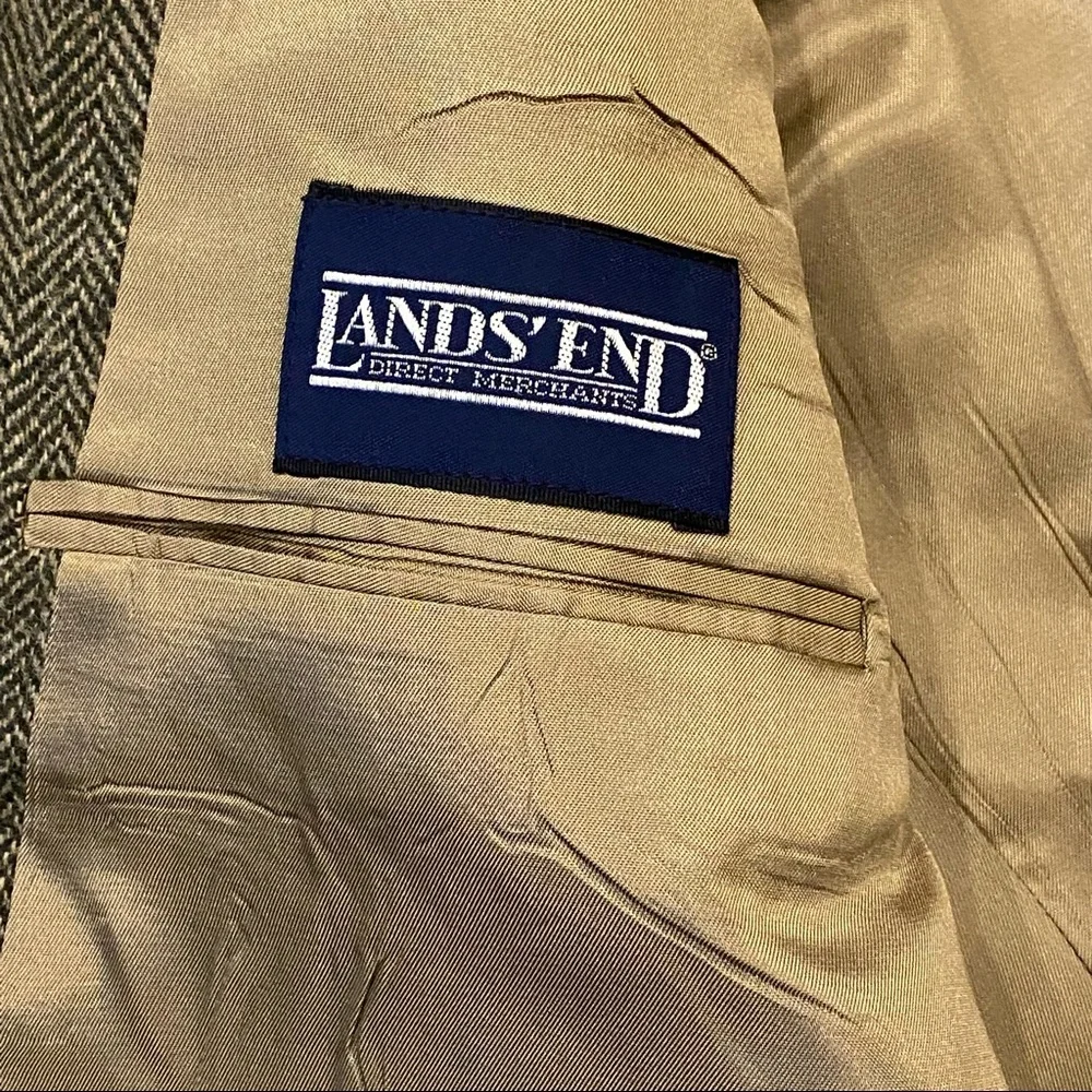 LANDS’ END 43R Brown Herringbone 100% Wool Sports Coat‎